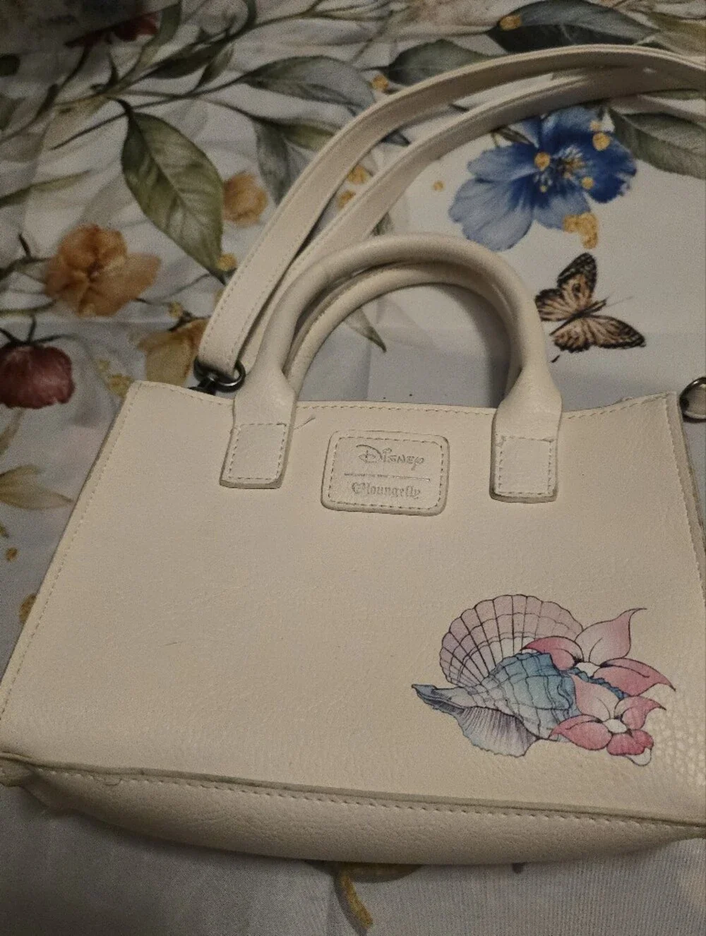 Loungefly Cream Satchel with Ariel And Bow Accent